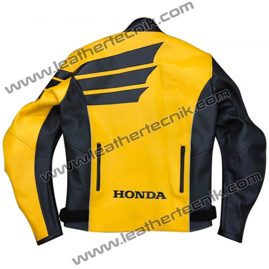 Yellow Honda CBR Leather Motorbike Racing Jacket