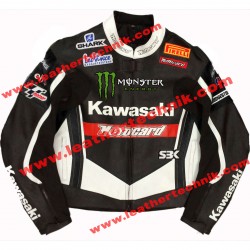 Kawasaki Monster Black Leather Motorcycle Jacket