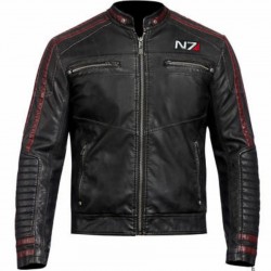 Mens Mass Effect 3 Commander Shepard N7 Black Real Leather Jacket 