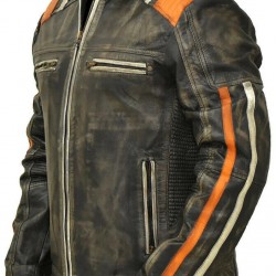 Men's Retro 3 Cafe Racer Biker Vintage Motorcycle Distressed Real Leather Jacket