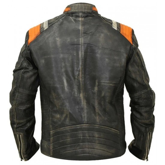 Men's Retro 3 Cafe Racer Biker Vintage Motorcycle Distressed Real Leather Jacket