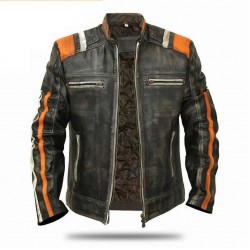 Men's Retro 3 Cafe Racer Biker Vintage Motorcycle Distressed Real Leather Jacket